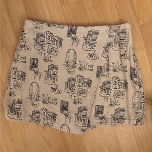 Abercrombie & Fitch Beige Mini Skirt with Black Scenic Print